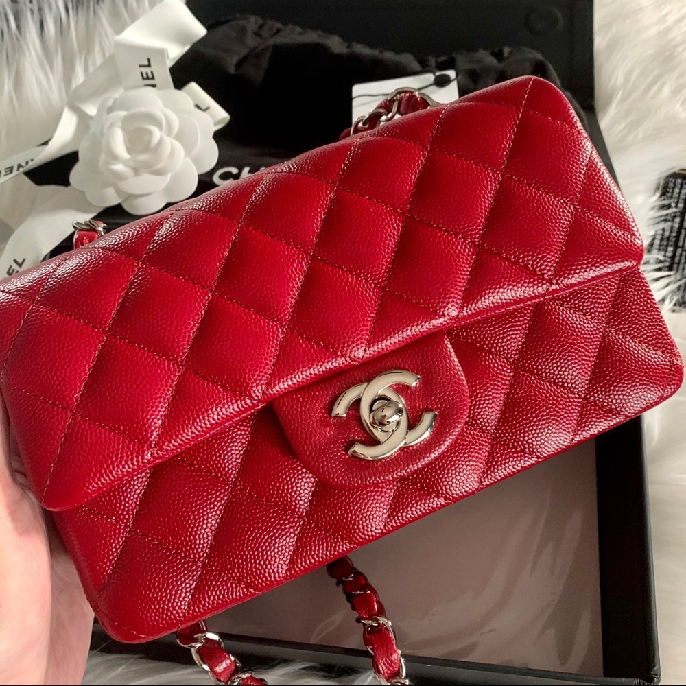 Chanel 17B Red Caviar Rectangular Mini Flap Bag